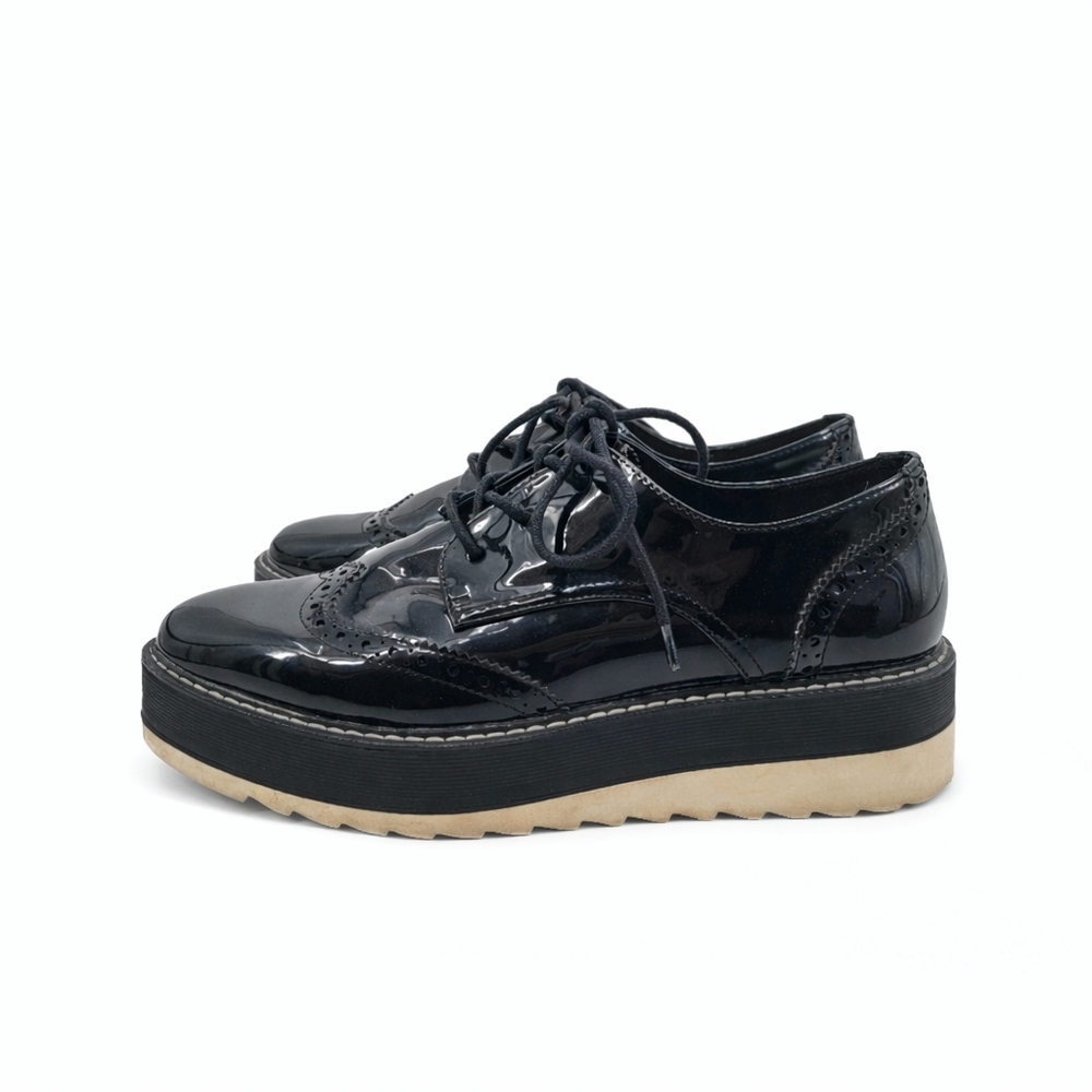 Zara Black Patent Leather Platform Oxford Derby‎ Creepers